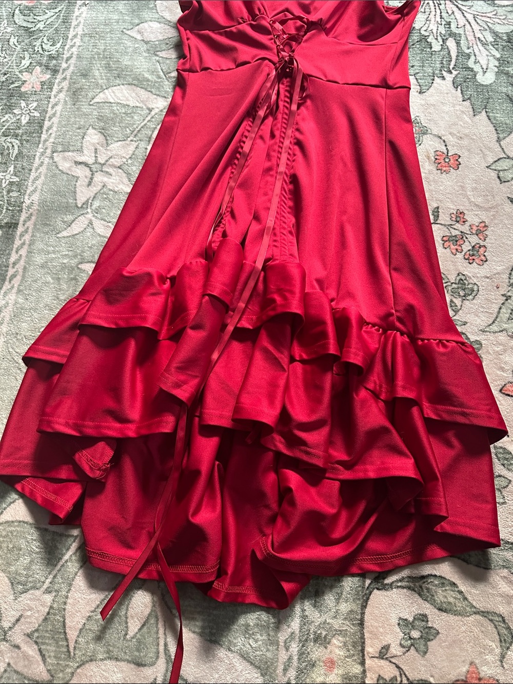 Scarlet Darkness Women's Red Lace-Trim High-Low Slip Dress with Ruffle Hem 0XL - Picture 2 of 7